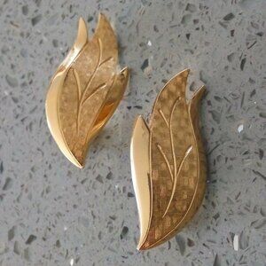 Vintage Monet Gold-tone Leaf Clip on Earrings